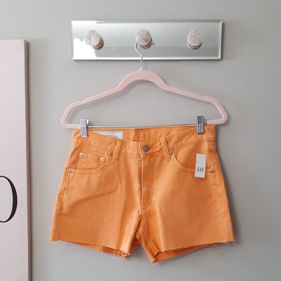 NWT Gap distressed “washed out” faded look orange cotton denim jean shorts, 26 - Picture 7 of 10
